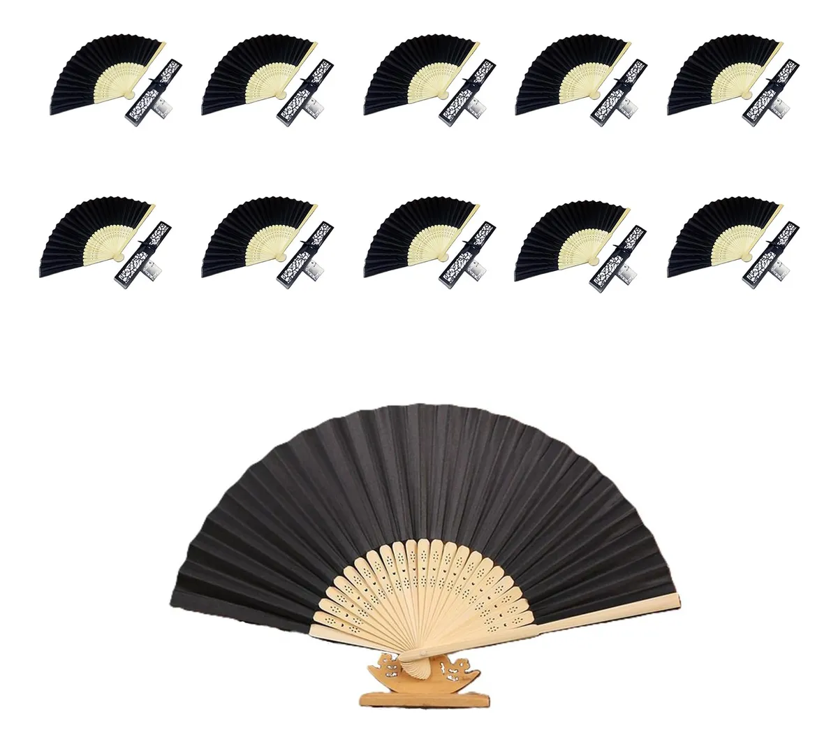 10 Piezas Abanico Plegable Negro para Regalo, Recuerdo de Fiesta, Ideal para Bodas, Eventos y Decoración. Diseño Elegante para Damas y Caballeros.