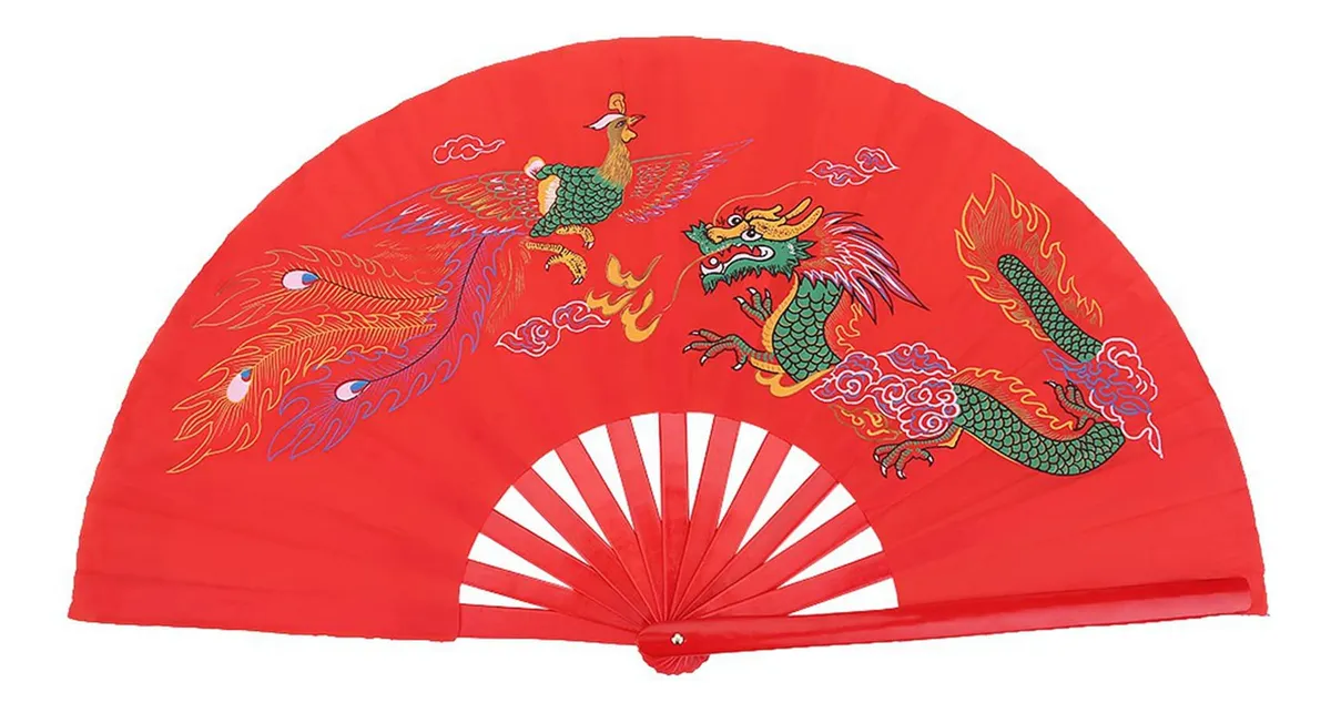 Abanico Chino Rojo de Bambú para Tai Chi y Kung Fu - Ideal para Artes Marciales, Danza y Decoración Elegante - Diseño Tradicional #141 - Ligero y Duradero