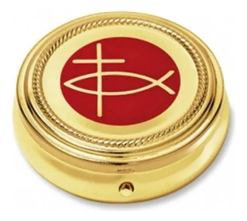 Pyx de Comunión Ichthus Católico en Oro - Recipiente Sagrado para Hospital e Iglesia - Diseño Religioso para Celebraciones Eucarísticas