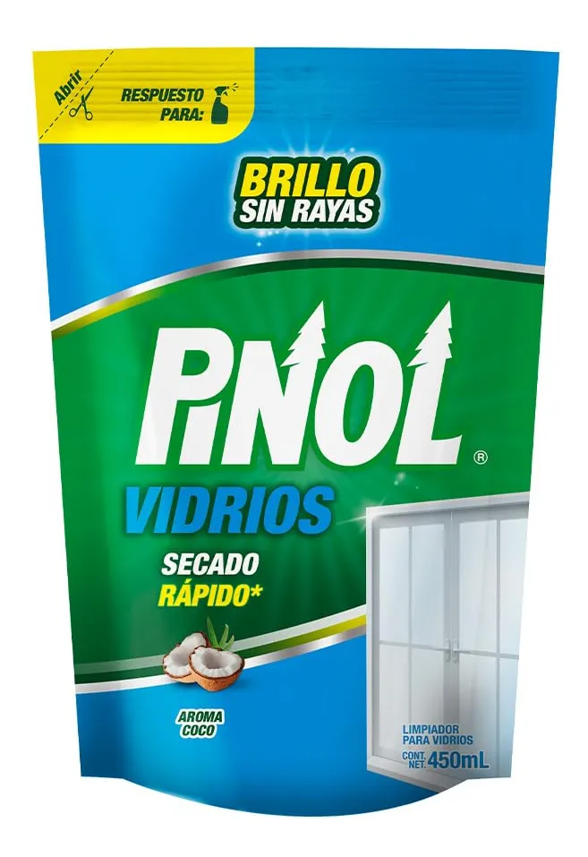 Pinol Limpiador para Vidrios y Superficies en Pouch de 450ml - Fórmula Potente para Brillo Impecable y Eliminación de Suciedad - Hogar y Cocina