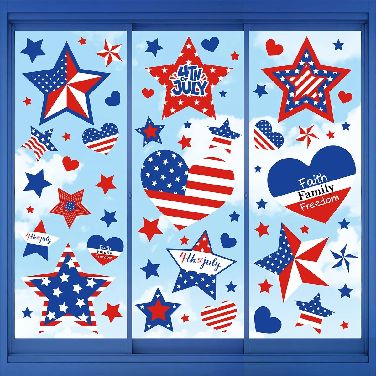 Hojas de Adhesivos Patrióticos para Ventana del 4 de Julio: Rojo, Azul y Blanco para Decoración Festiva y Celebración del Día de la Independencia