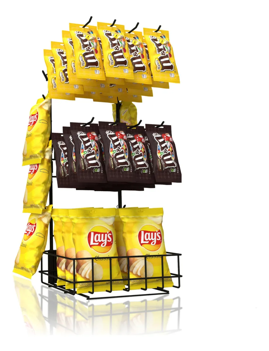 Estante Exhibición Tienda Al Por Menor con 12 Clips y 8 Ganchos | Soporte Pared Metálico para Productos | Ideal Negocio y Comercio