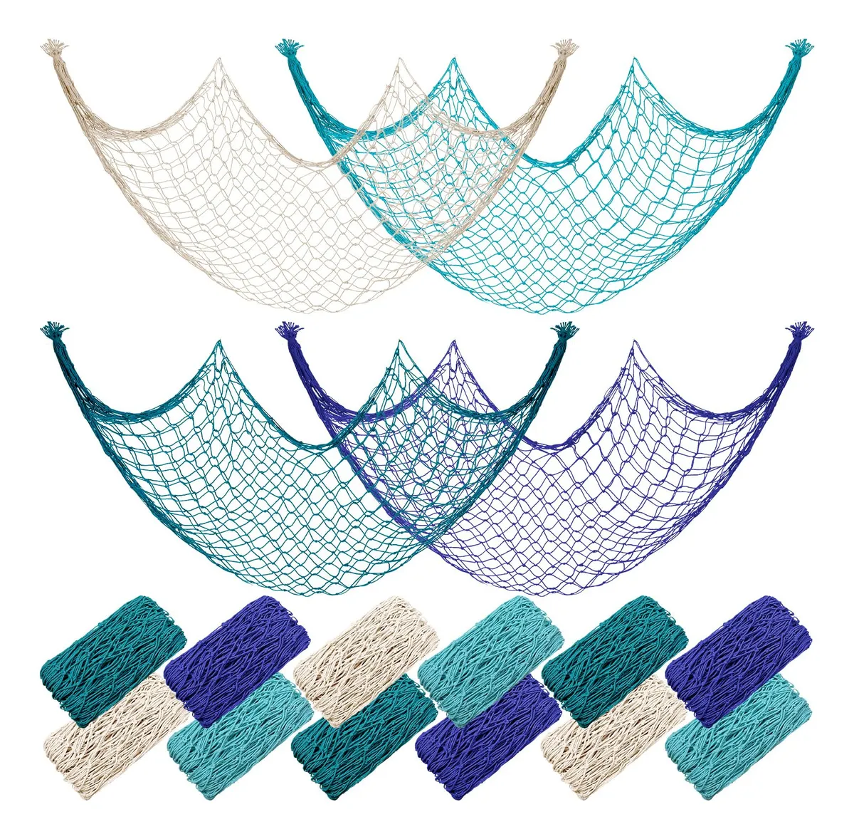 Paquete 12 Redes de Pesca Decorativas para Fiestas Marítimas - Adorno Temático Náutico para Eventos y Hogar - Color Novel