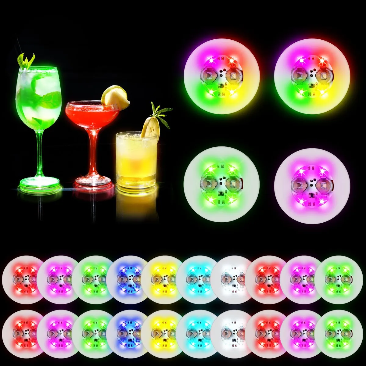 24 Pegatinas Led Luminosas Decorativas para Taza y Posavasos - Nombre del Diseño Multicolor | Ilumina tus Celebraciones y Hogar