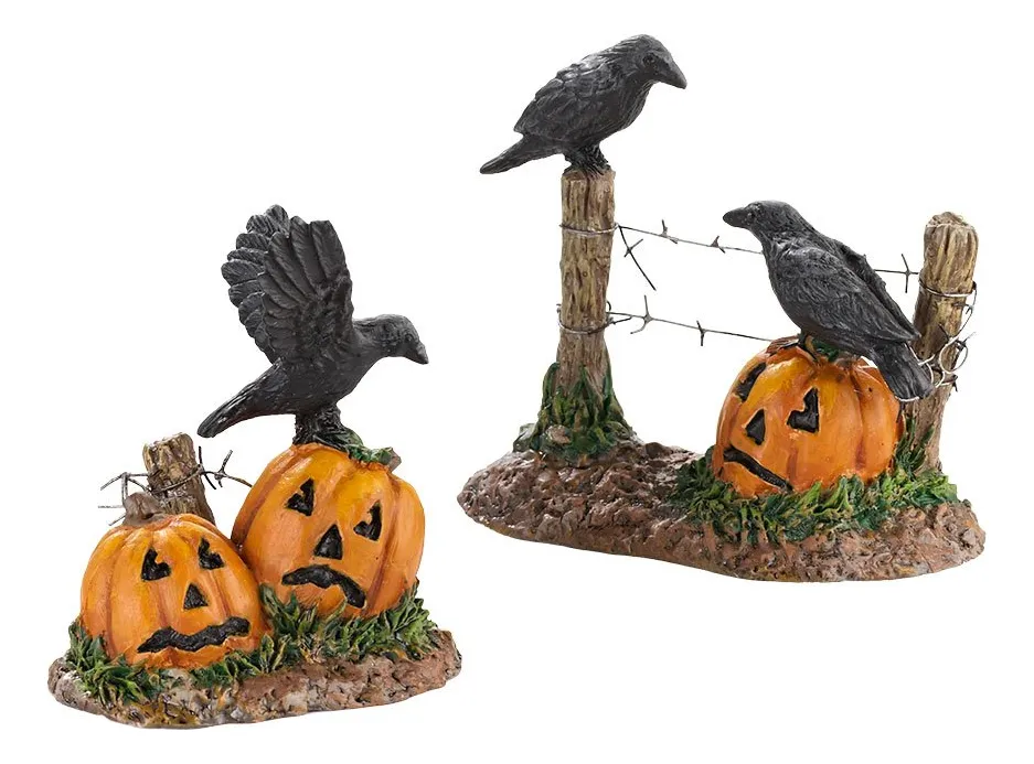 Accesorios Decorativos para Pueblos de Halloween | Ravens de Cerámica | Adornos Temáticos para el Hogar y Jardín | Figuritas Coleccionables