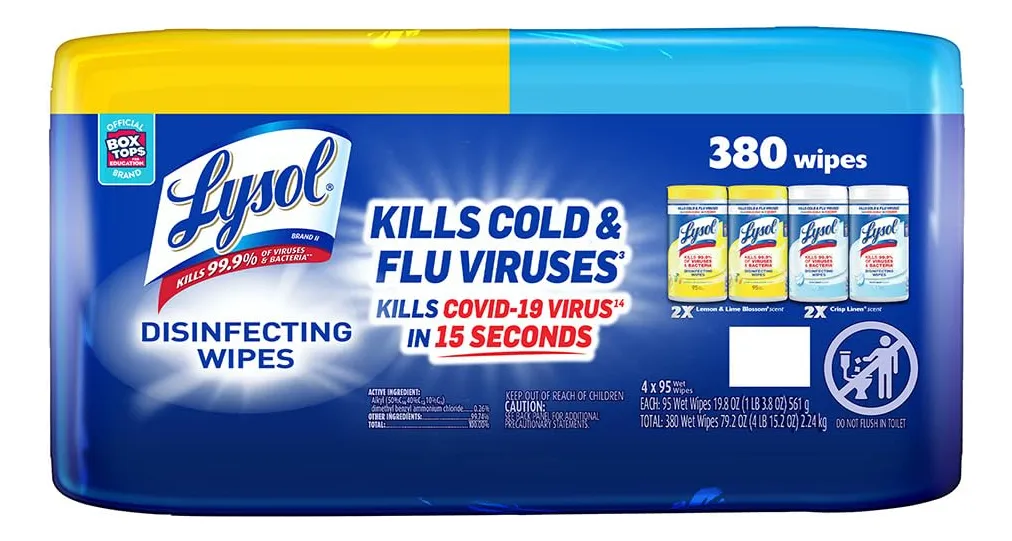 Toallitas Desinfectantes Lysol Antibacterianas para Limpieza Profunda - Pack 4 de 95 Piezas Cada Una - Eliminación de Gérmenes y Bacterias
