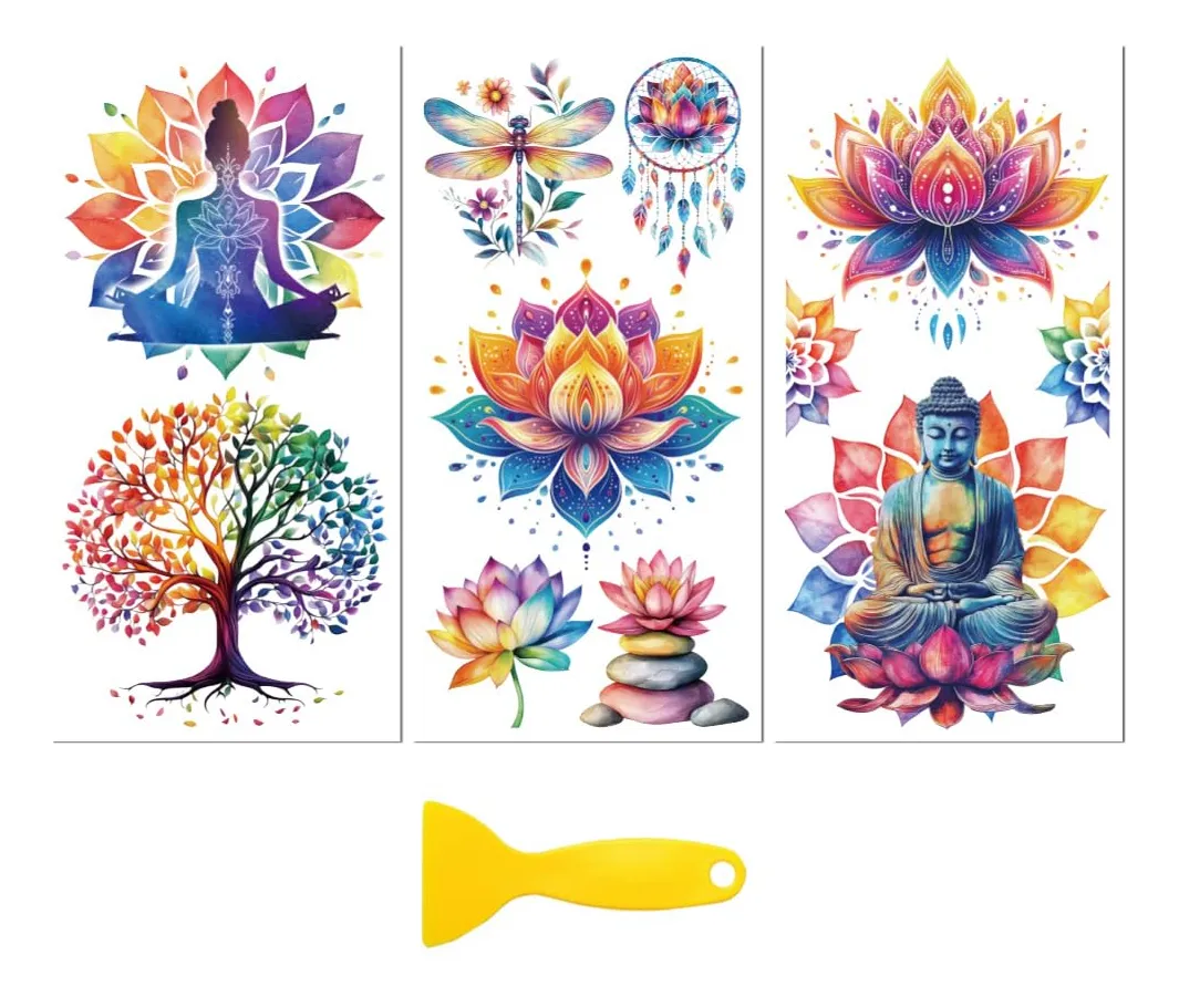 Pegatinas de Transferencia UV DTF Diseño Mandala Naturaleza | Decoración DIY Fácil y Duradera | Adhesivos para Cristal, Madera y Más