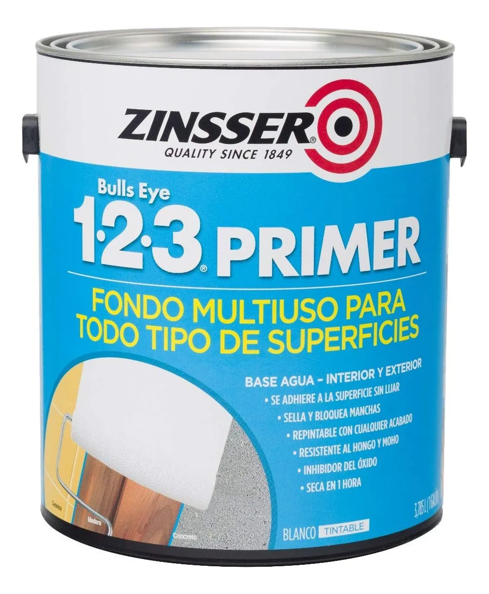 Imprimante Blanco Satinado Zinsser 1-2-3 Brochable para Paredes y Superficies, 3,785 Litros, Base Agua, Secado Rápido