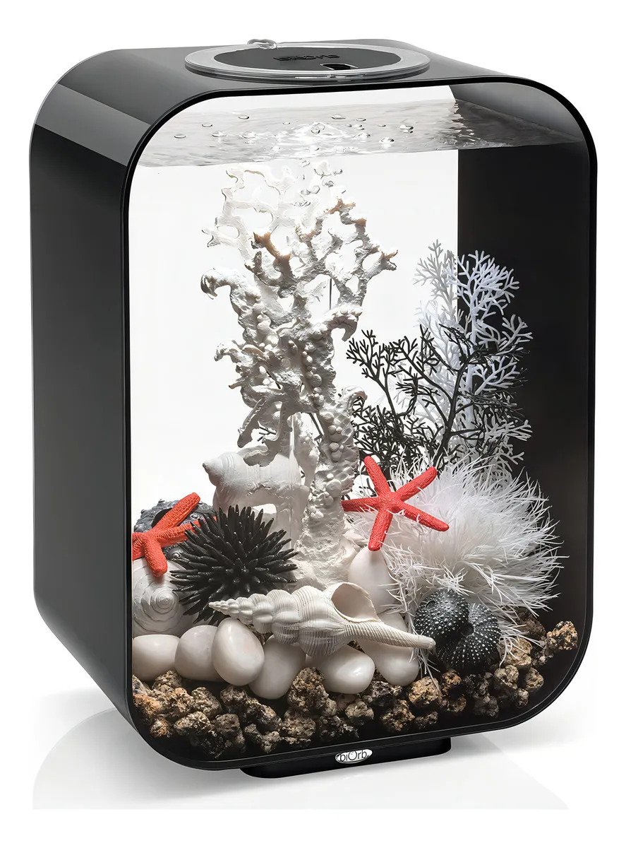 Acuario Biorb Life 15 Litros con Iluminación LED Estándar, Diseño Moderno y Elegante, Ideal para Peces Pequeños y Criaturas Marinas, Color Negro Intenso