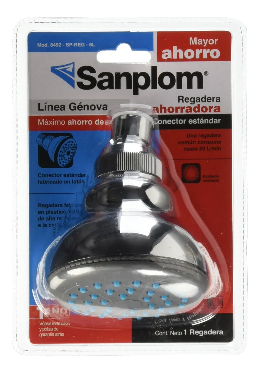 Regadera Ahorradora de Agua Sanplom 8492 Cromado - Diseño Moderno y Eficiencia Hídrica para tu Baño