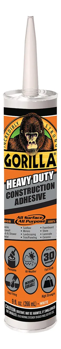 Adhesivo de Construcción Gorilla Glue Blanco 8010001 para Reparaciones Fuertes y Duraderas - Fijación Resistente a la Intemperie - Uso Profesional