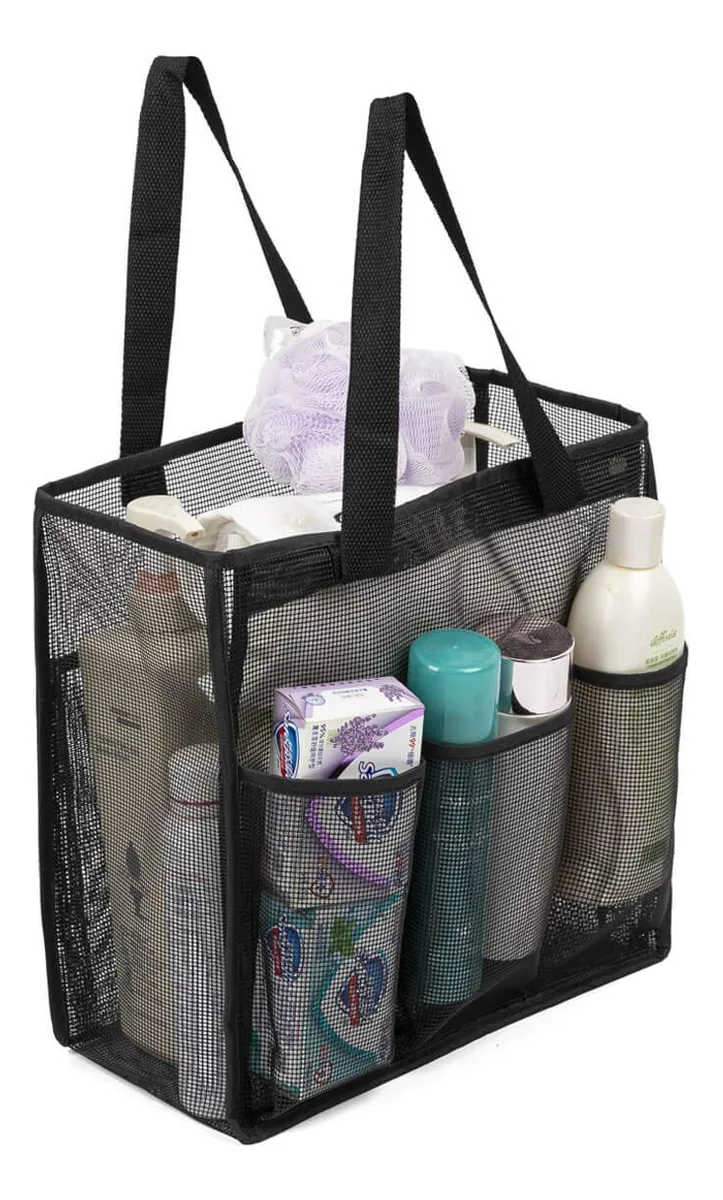 Bolsa Organizadora de Ducha Grande Malla Portátil Negra para Baño | Secado Rápido y Almacenamiento Amplio | Ideal para Camping y Hogar