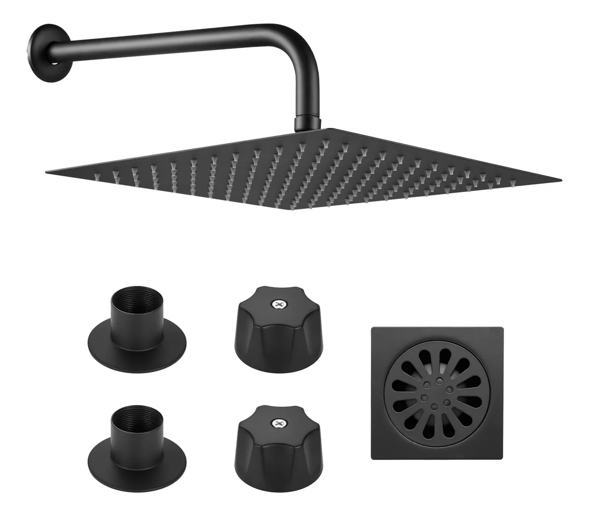 Regadera Cuadrada Negra Alta Presión con Manerales Mate Negro para Baño | Diseño Moderno y Funcional | Acabado Negro Mate Elegante