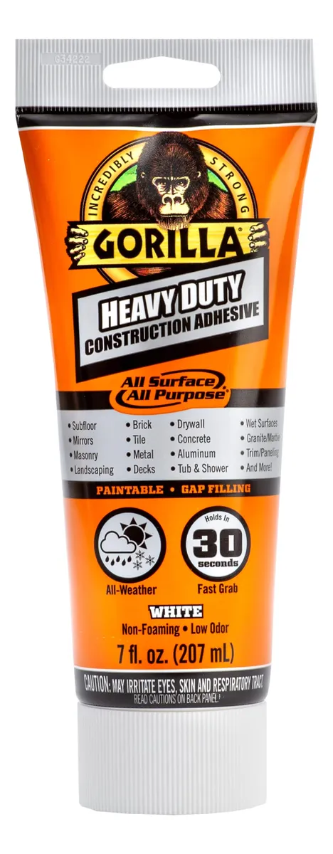 Adhesivo de Construcción Gorilla Heavy Duty Tubo Blanco Fuerte Adherencia Profesional Blanco Ideal para Reparaciones y Montajes Robustos