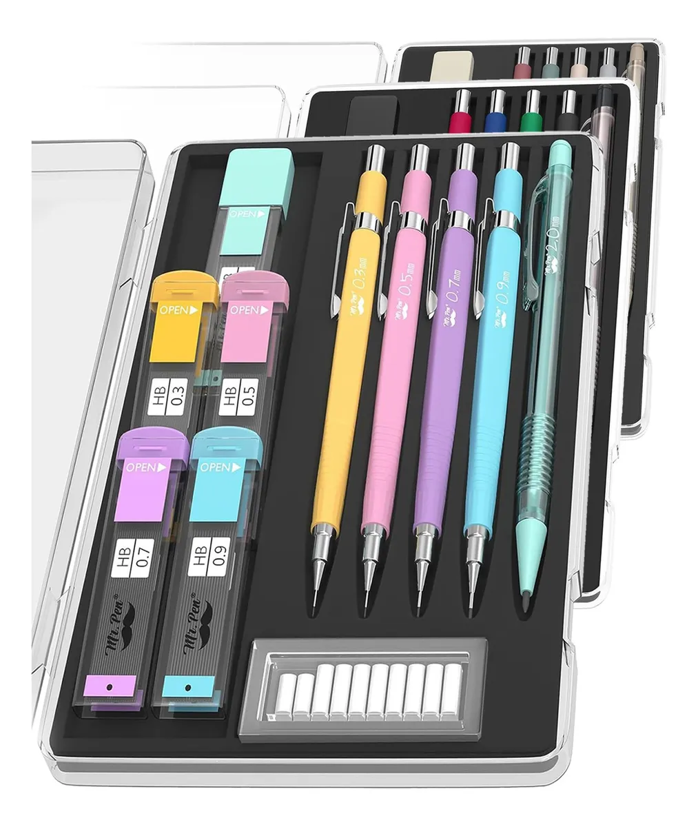 Juego de Lápices Mecánicos Pastel con Recargas y Borrador | Escritura Suave y Precisa para Arte y Oficina | Colores Pastel Elegantes | Incluye Recambios y Borrador