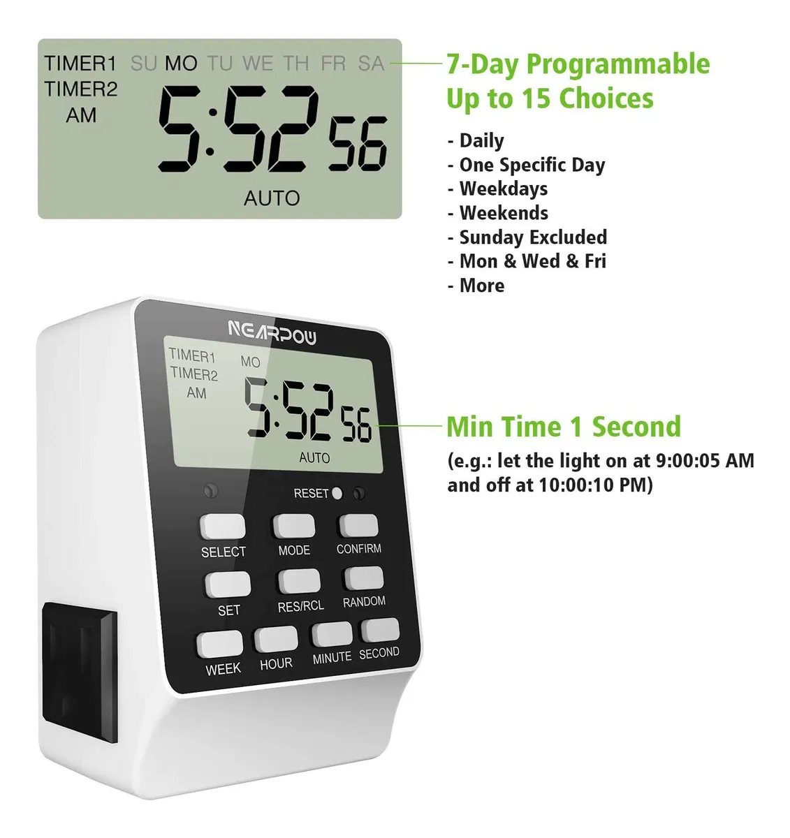 Timer Terprogram Mega Timer Digital Doble Programable con 2 Salidas - 18 Programas de Control ...