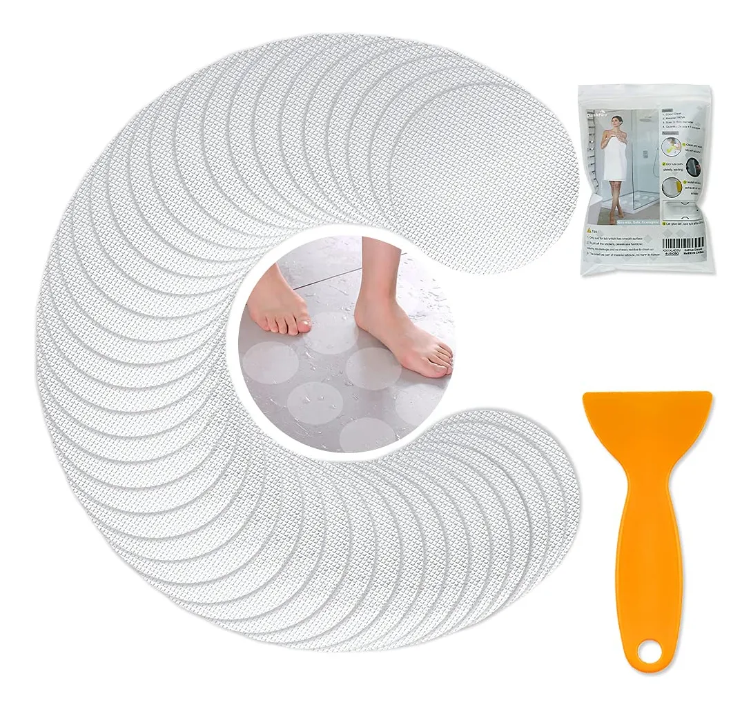 24 Calcomanías Antideslizantes Transparentes para Tina y Ducha | Peldaños Seguros | Adhesivo Resistente al Agua | Fácil Instalación