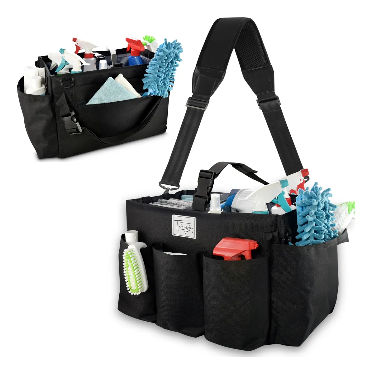 Bolsa de Limpieza Extragrande Negra con Asa y Divisores Desmontables | Almacenamiento y Organización Duradera