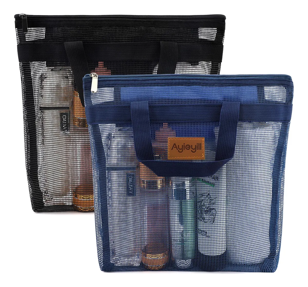 Bolsa de Ducha Portátil Organizador de Secado Rápido Negro y Azul Marino | Ideal para Camping, Gimnasio y Viajes | Diseño Multifuncional y Resistente