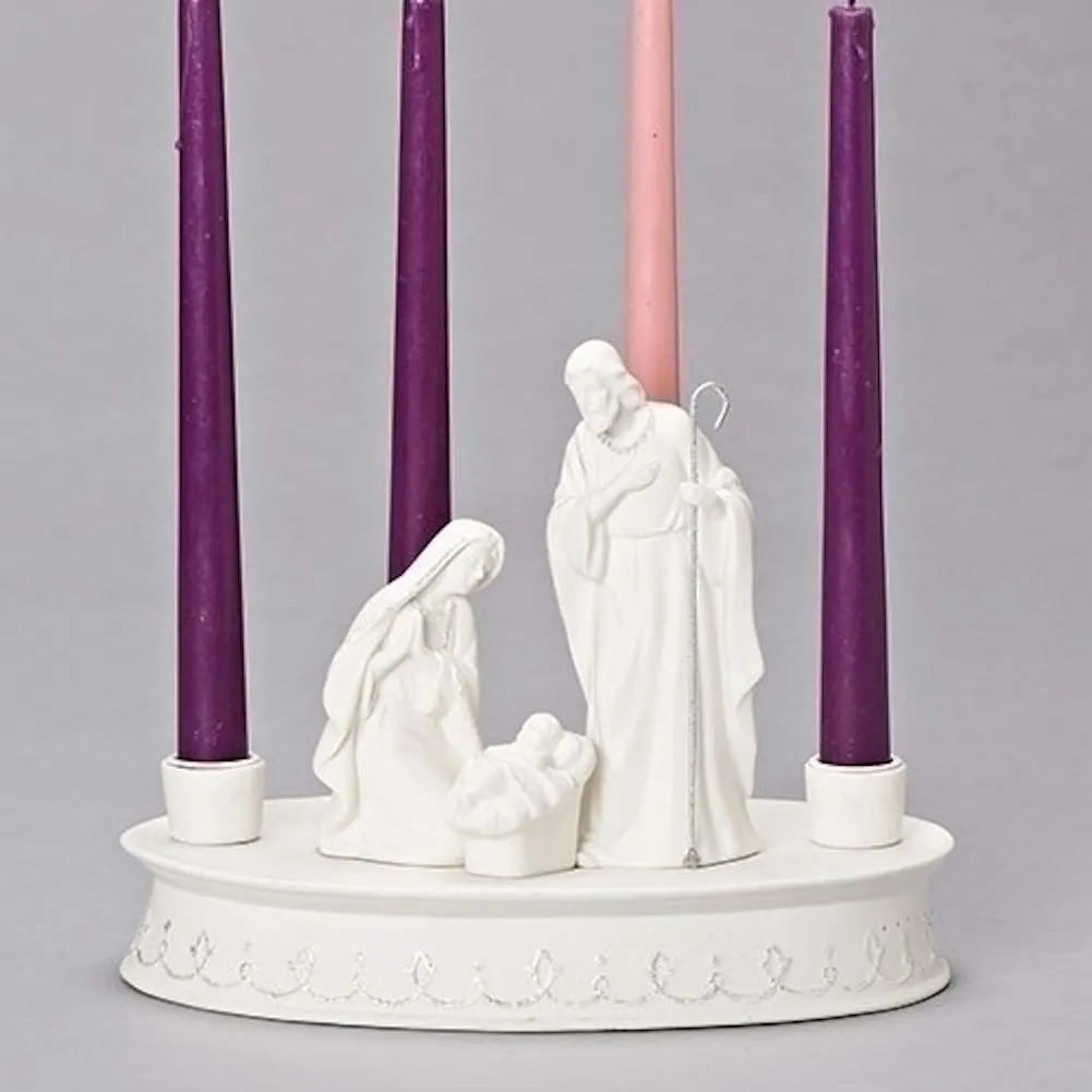 Corona de Adviento Porcelana Familia Santa con Velas - Decoración Navideña Elegante para Iglesia, Hogar o Eventos Especiales - Blanco Mate sin Batería | [Tu Marca]