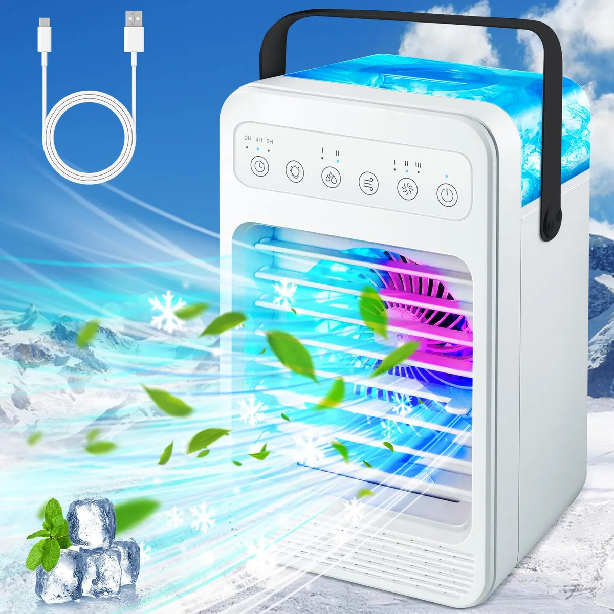 Acondicionador De Aire Portátil Enfriador Personal 4 Velocidades Blanco F2 - Solución Climática Compacta y Eficiente para tu Espacio