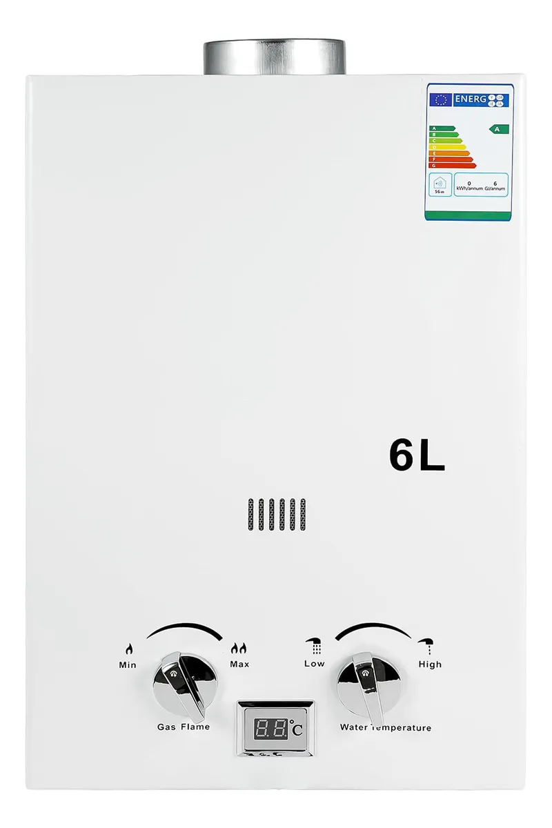 Calentador de Agua a Gas Sin Tanque con Pantalla Digital LED Blanco - Agua Caliente Instantánea y Eficiente para tu Hogar