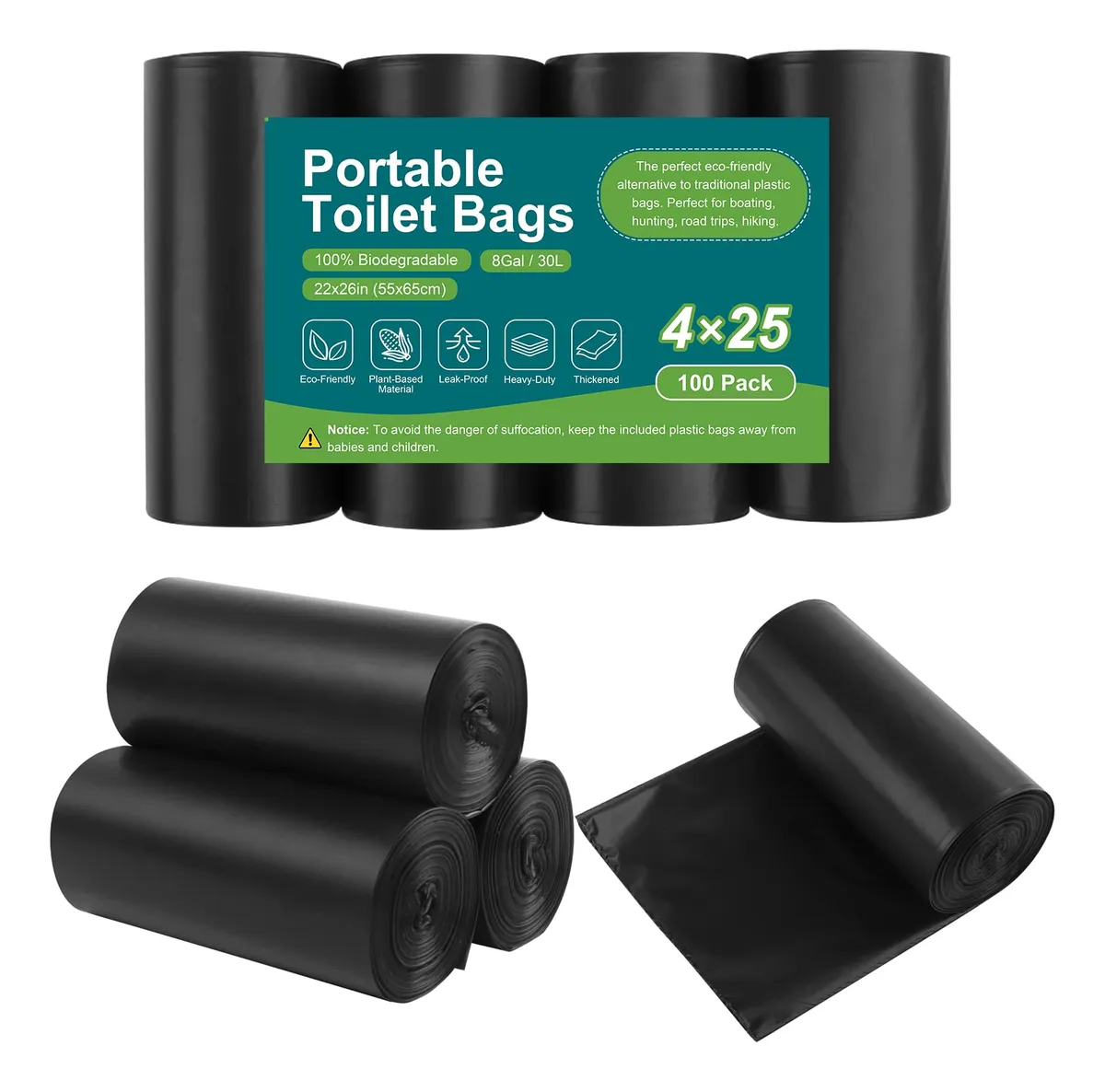 Bolsas Inodoro Portátiles Biodegradables para Camping y Viajes - Higiene Ecológica y Confort en Exteriores | Pack Conveniente