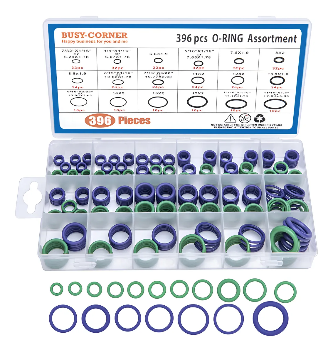 Juego de Juntas Tóricas de Goma 396 Piezas con 18 Tamaños Variados - Sellado Duradero y Versátil para Reparaciones y Mantenimiento General