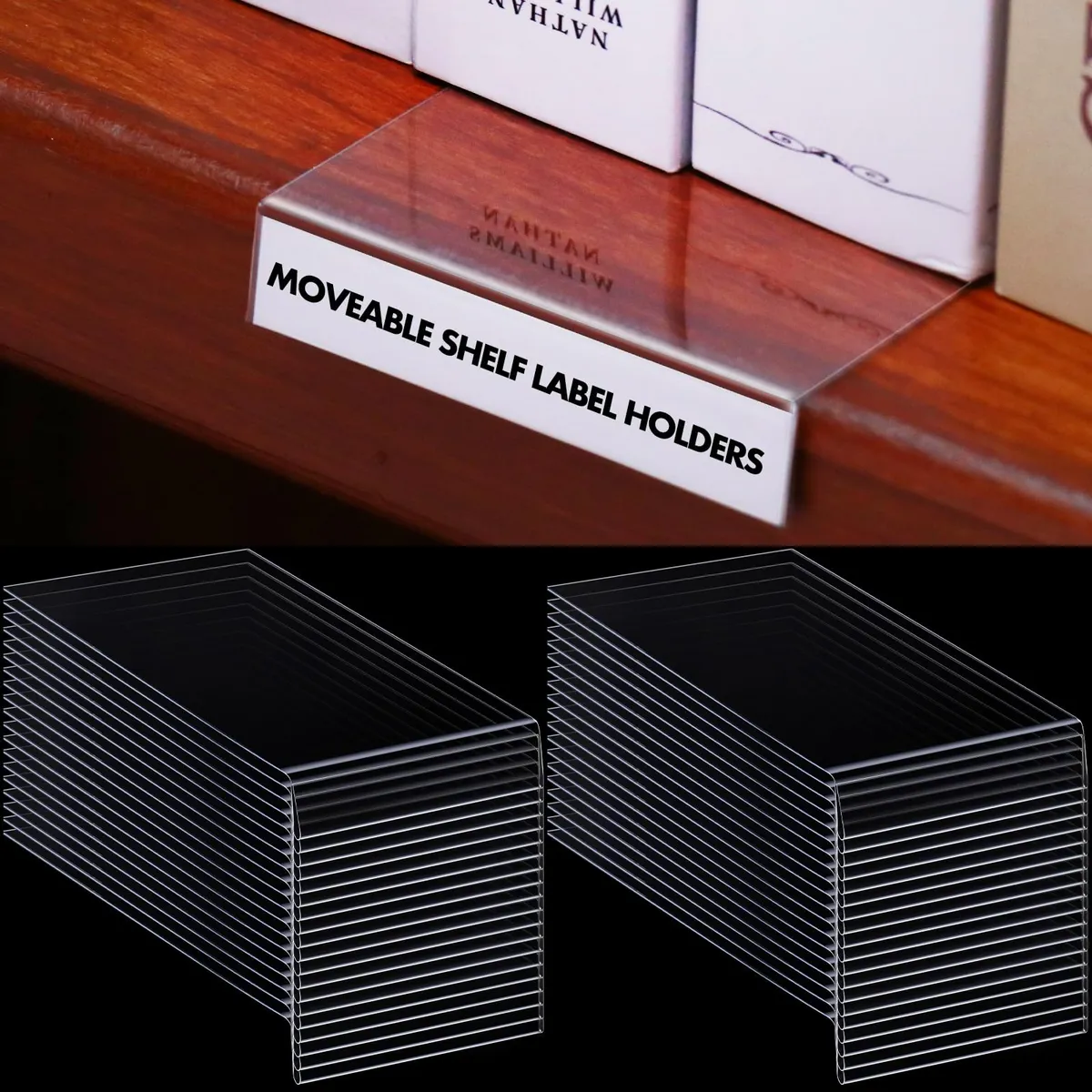 50 Soportes Transparentes para Etiquetas de Estante Móvil | Solución Organizativa Profesional para Tiendas y Almacenes | Exhibición Clara de Precios y Productos