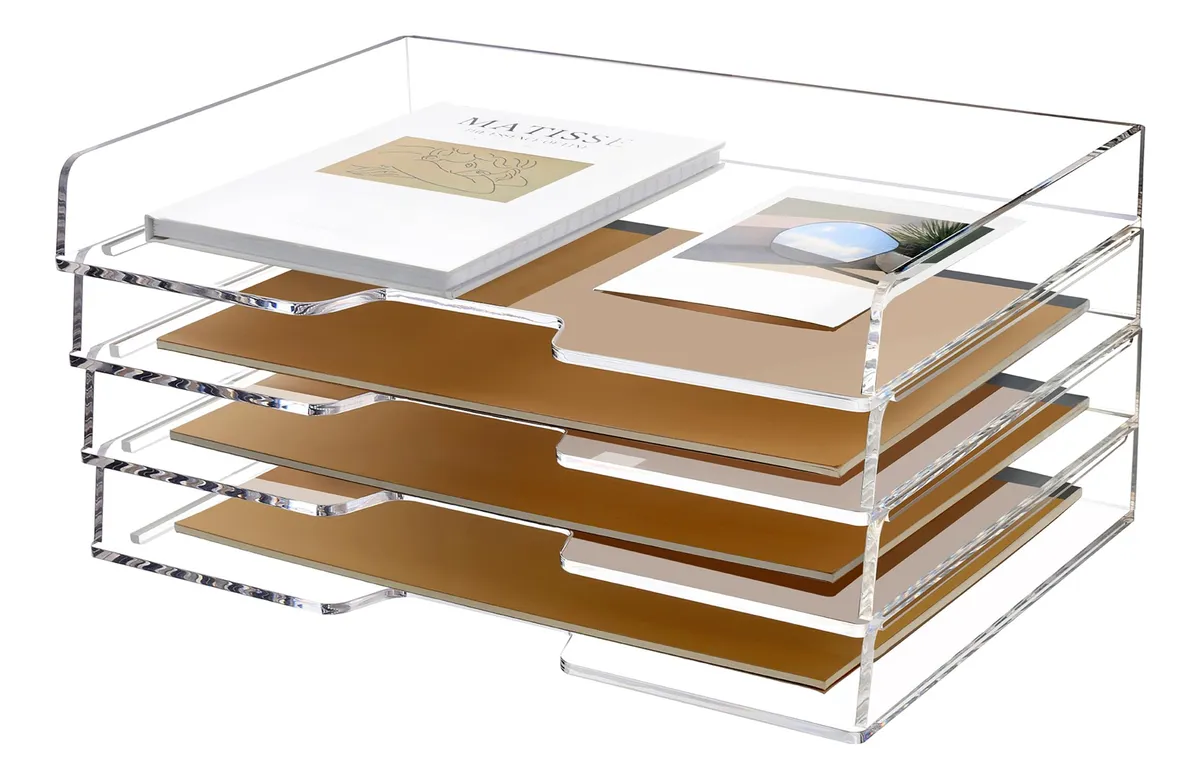 Bandeja Organizadora Apilable Acrílico Transparente 4 Niveles | Maximiza Espacio, Diseño Moderno, Ideal Oficina y Hogar