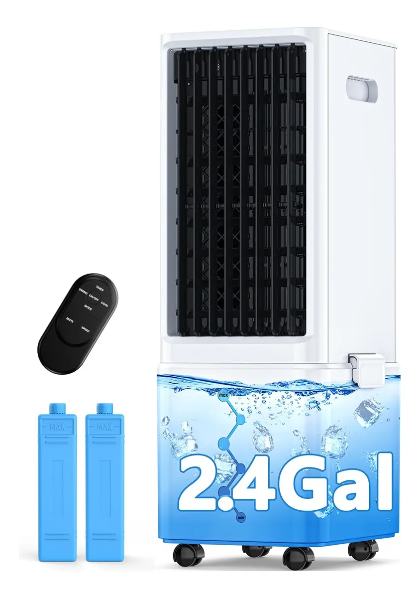 Aire Acondicionado Portátil Sin Ventana, 4 Modos (Frío, Deshumidificación, Ventilador, Noche), 3 Velocidades Ajustables, Control Remoto, Compacto y Silencioso, Color Blanco Crema