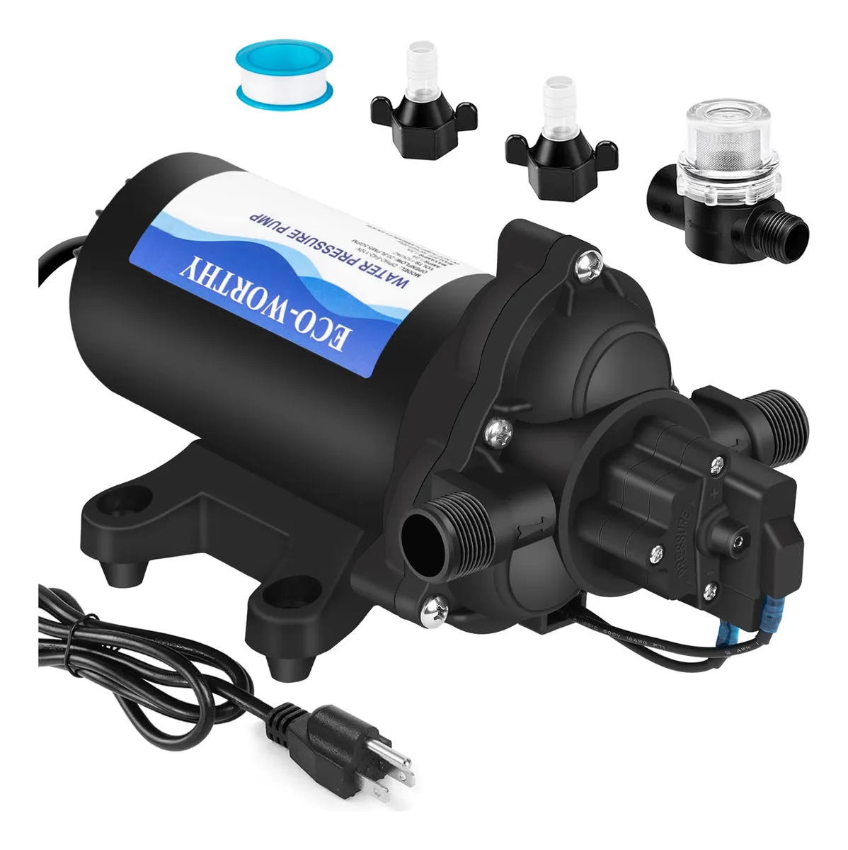 Bomba de Agua Industrial Autocebante 110V para Cámpers y Yates - Alto Rendimiento, Flujo Constante, Ideal para Embarcaciones y Vehículos Recreativos