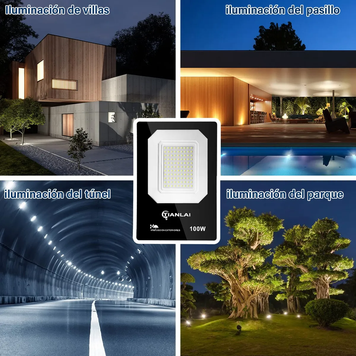 Reflector LED 100W Exterior 9000LM IP66 Alta Potencia Iluminación