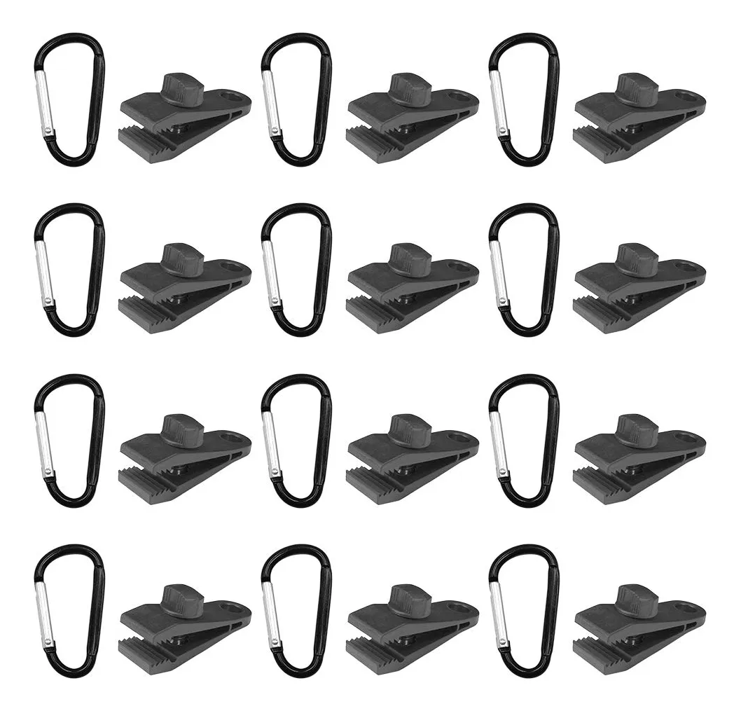 24 Clips Profesionales para Lona con Mosquetón | Agarre Resistente y Seguro para Toldos, Cubiertas y Proyectos Exteriores
