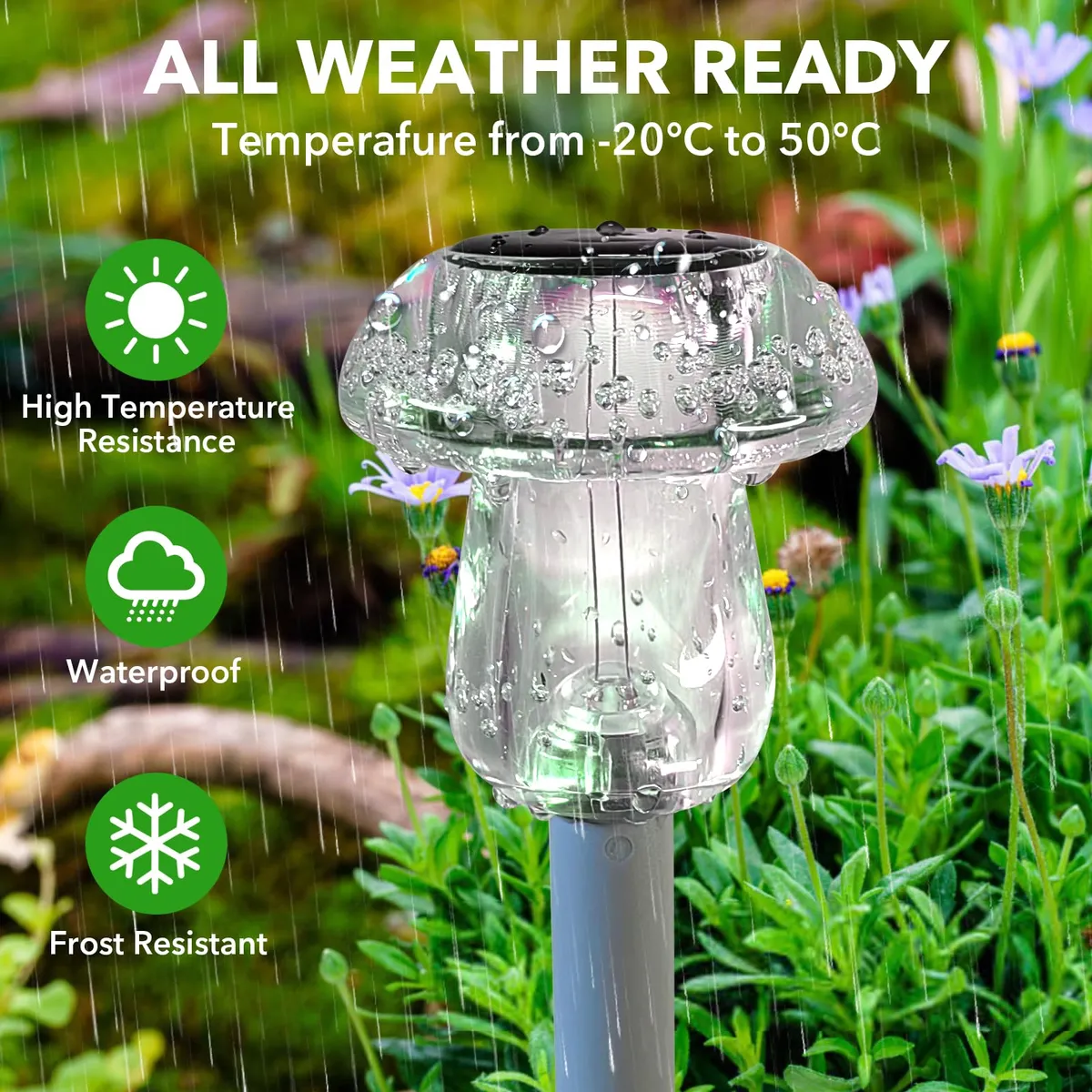 VP Home Tetera solar de hongos para decoración del hogar y al aire libre, luz LED parpadeante solar de hongos, tetera alimentada por energía solar, luz de decoración de fiesta de