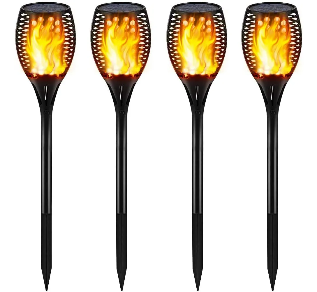 4 Lámparas Solares Antorchas con Llama Danzante para Exterior, Luz LED Imitación Fuego, Decoración Jardín y Patio, Estructura Robusta [Color de la Estructura]