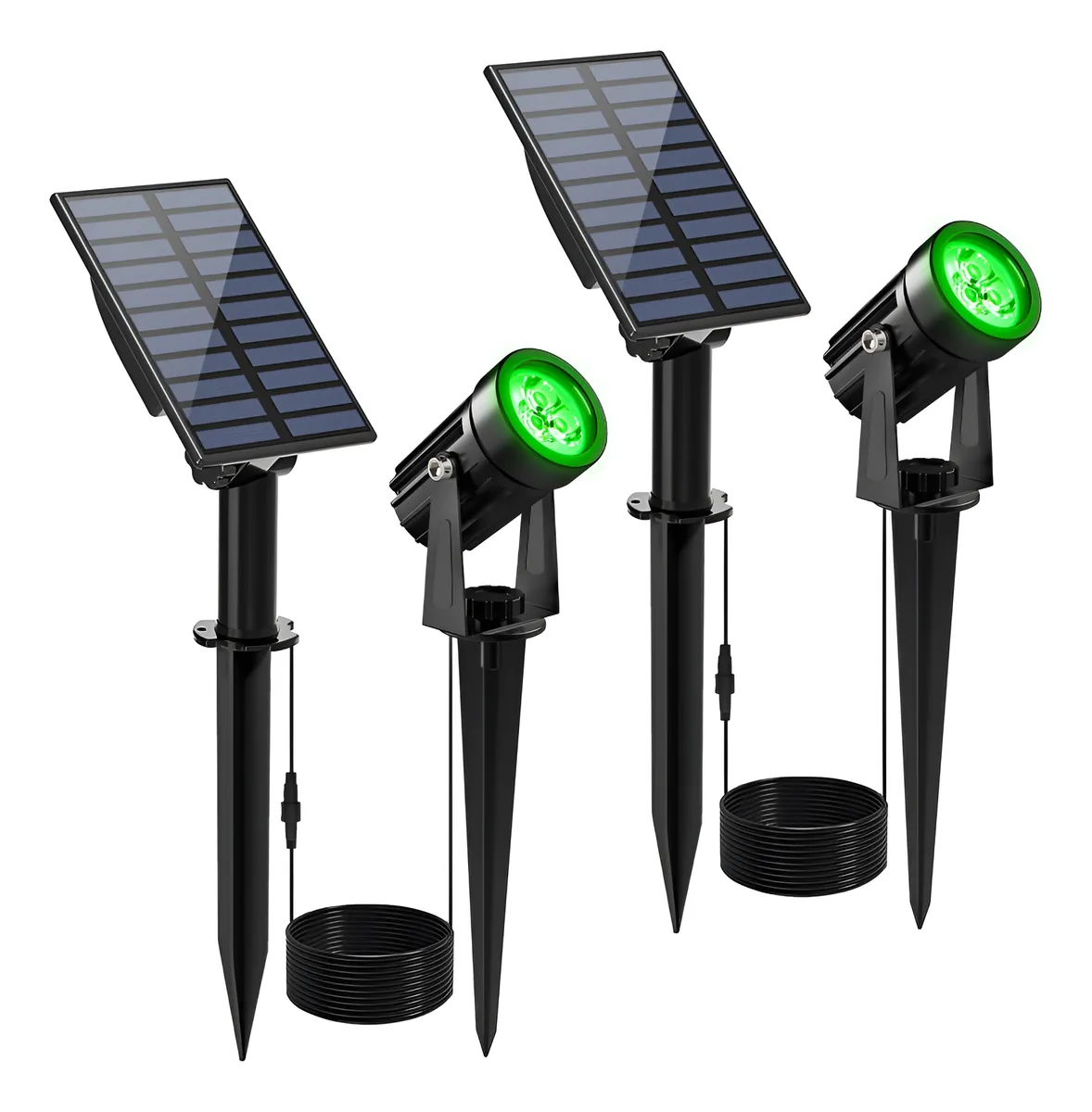 2 Focos Solares Verdes Exteriores IP65: Iluminación Eficiente y Ecológica para Jardín y Exteriores. Estructura Resistente y Diseño Moderno.
