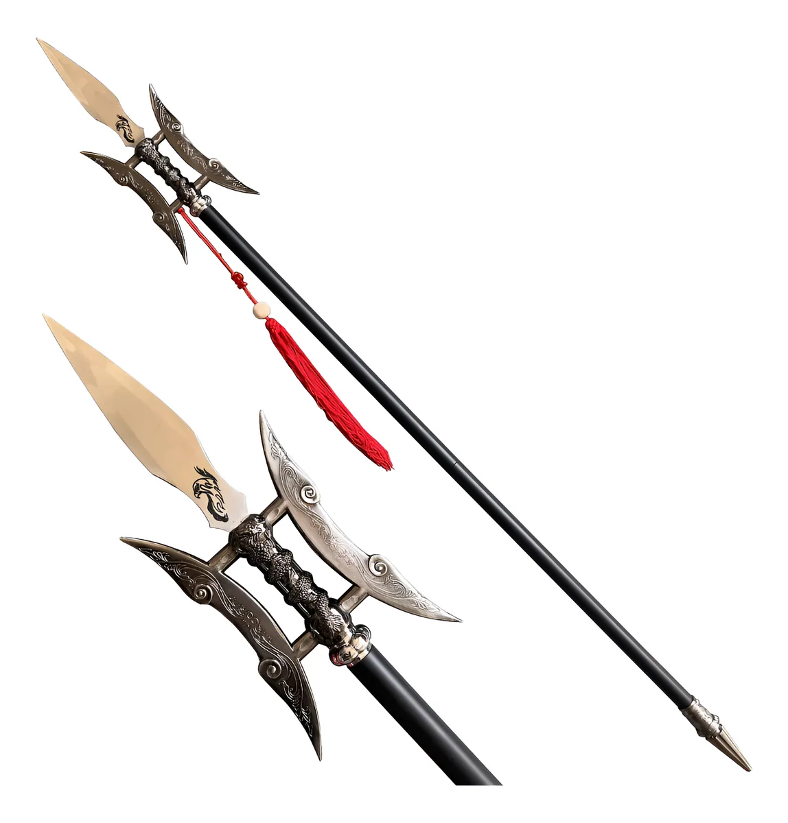Lanza de Metal Antigua China Doble Filo Estilo Halberd para Colección y Exhibición: Réplica Histórica Decorativa