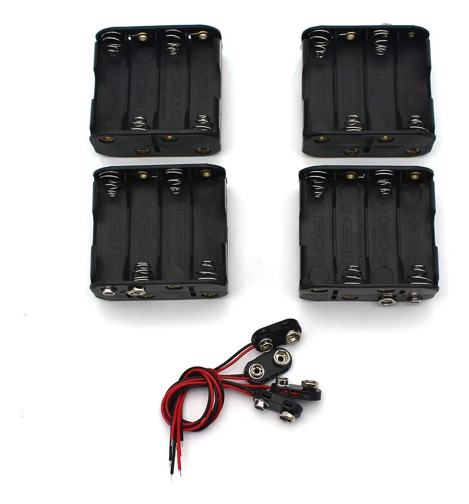4 Piezas Soporte Baterías AA con Conector Tipo T para Proyectos DIY, Electrónica, Juguetes | Cajas Portapilas Versátiles y Duraderas