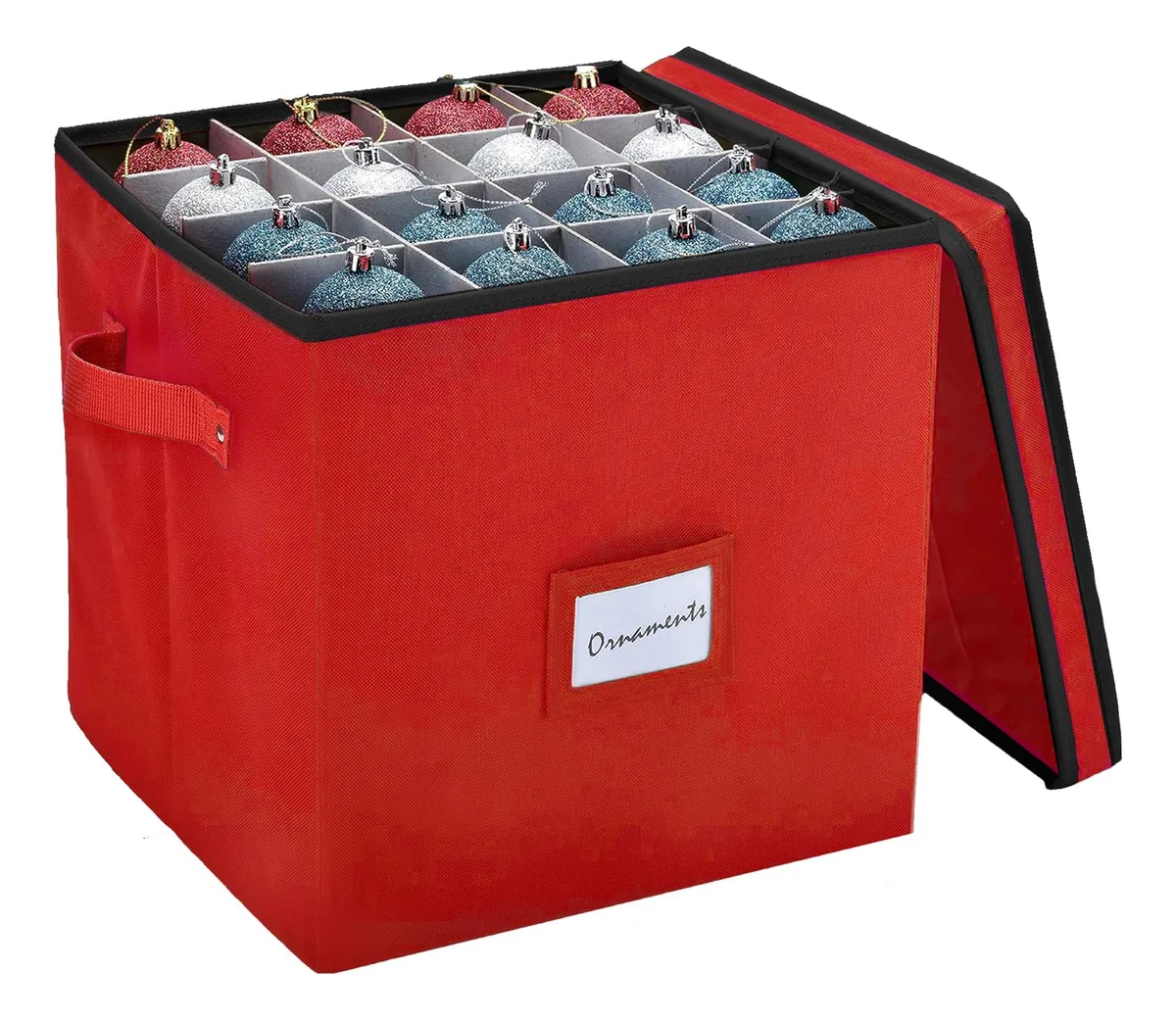 Almacenamiento de Ornamentos Navideños con Capacidad para 64 Adornos Festivos, Rojo | Caja Resistente para Guardar Decoraciones Navideñas