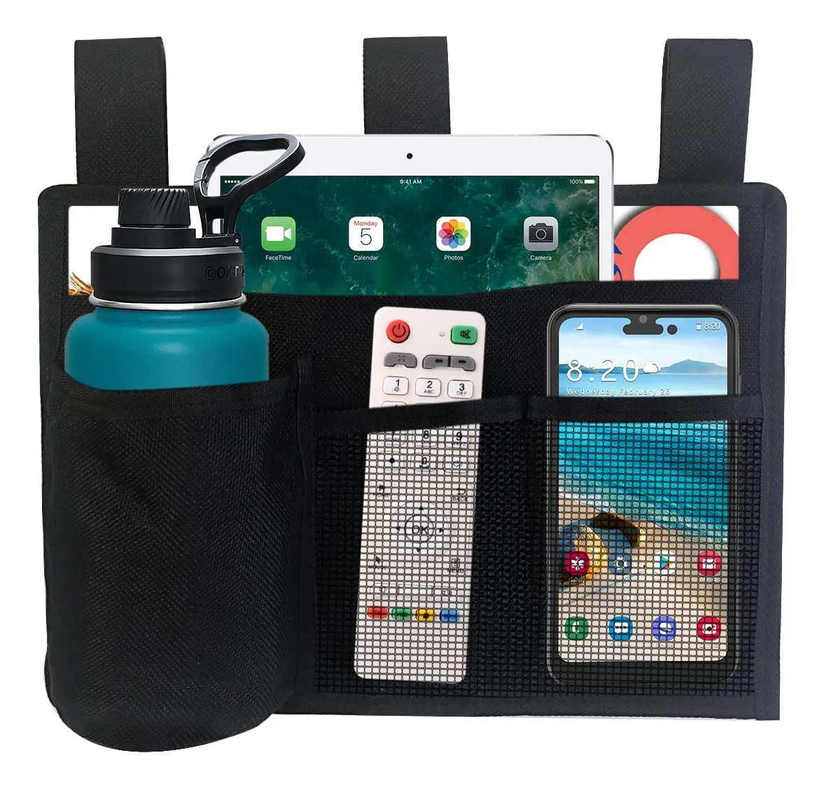 Bolsa de Almacenamiento Colgante para Cama de Noche Negro | Organizador Multifuncional para Dormitorio, Teléfono, Tablet y Libros | Accesorios Prácticos