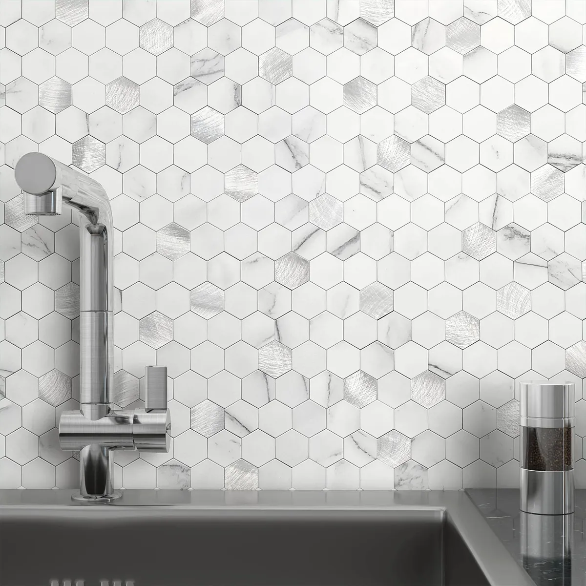 Adhesivo Azulejos Hexagonales Mosaico: Revestimiento Impermeable y Decorativo para Cocina y Baño | Fácil Instalación