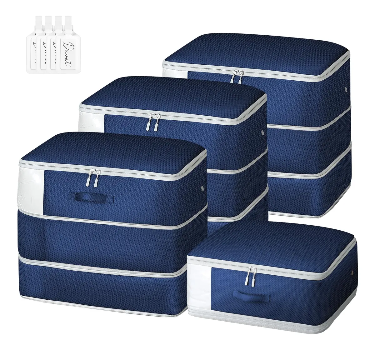 Bolsa Almacenamiento Edredón Gran Capacidad Azul Marino Diseño Tela Compresión Ahorra Espacio Hogar