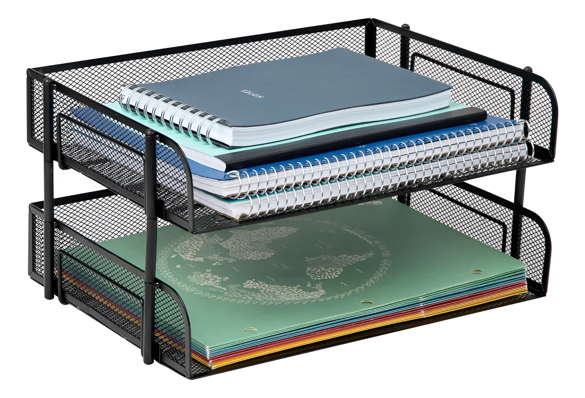 Bandeja Apilable Negra para Cartas y Documentos | Organizador de Escritorio Versátil | Maximiza tu Espacio de Trabajo