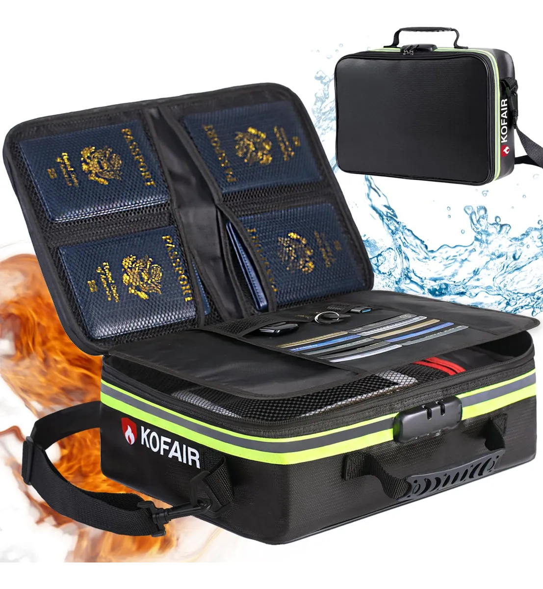 Bolsa Documentos Ignífuga con Cerradura y Tira Reflectante Negro - Protección Máxima para tus Documentos Importantes - Diseño Elegante en Tela Resistente