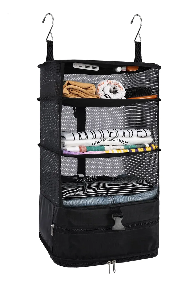 Bolsa Organizadora Colgante para Clóset 3 Estantes Negro - Máximo Almacenamiento y Orden en tu Armario | Ideal para Ropa, Zapatos y Accesorios