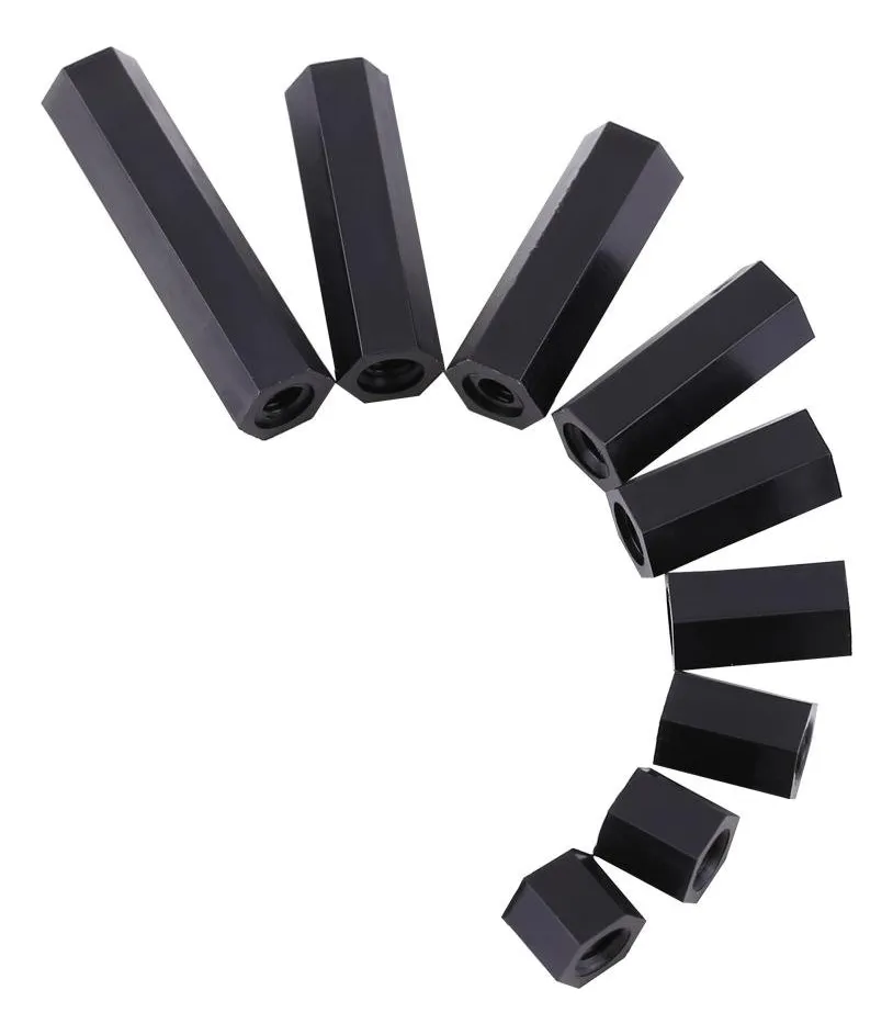 100 Espaciadores M3 Hexagonales Hembra de Nailon Negro para Proyectos Electrónicos y Ensamblaje - Resistentes y Duraderos