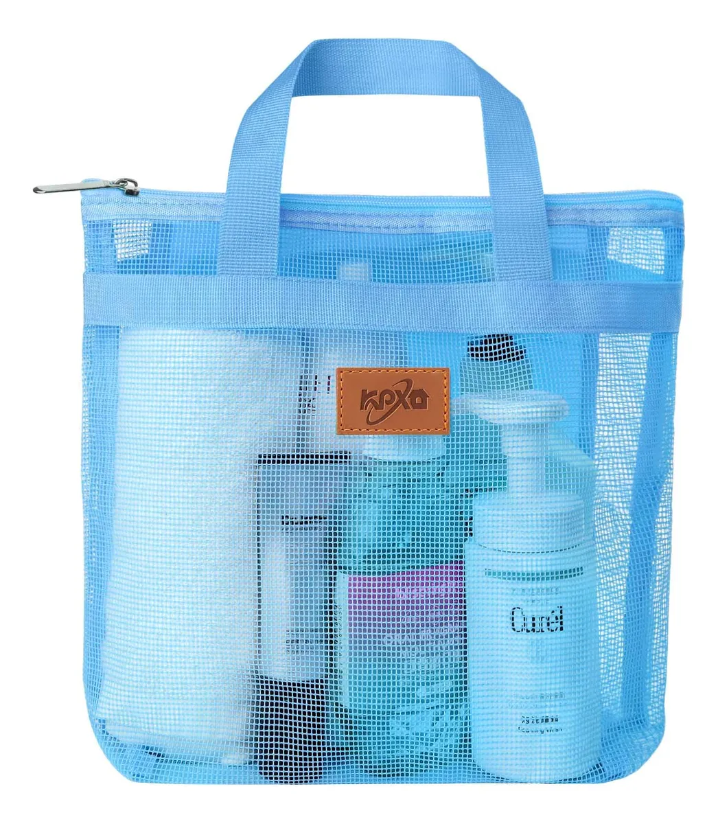 Bolsa Organizadora de Malla para Ducha y Baño Colgante, Ideal para Champú y Jabón, Diseño Práctico y Duradero, Color Azul Cielo