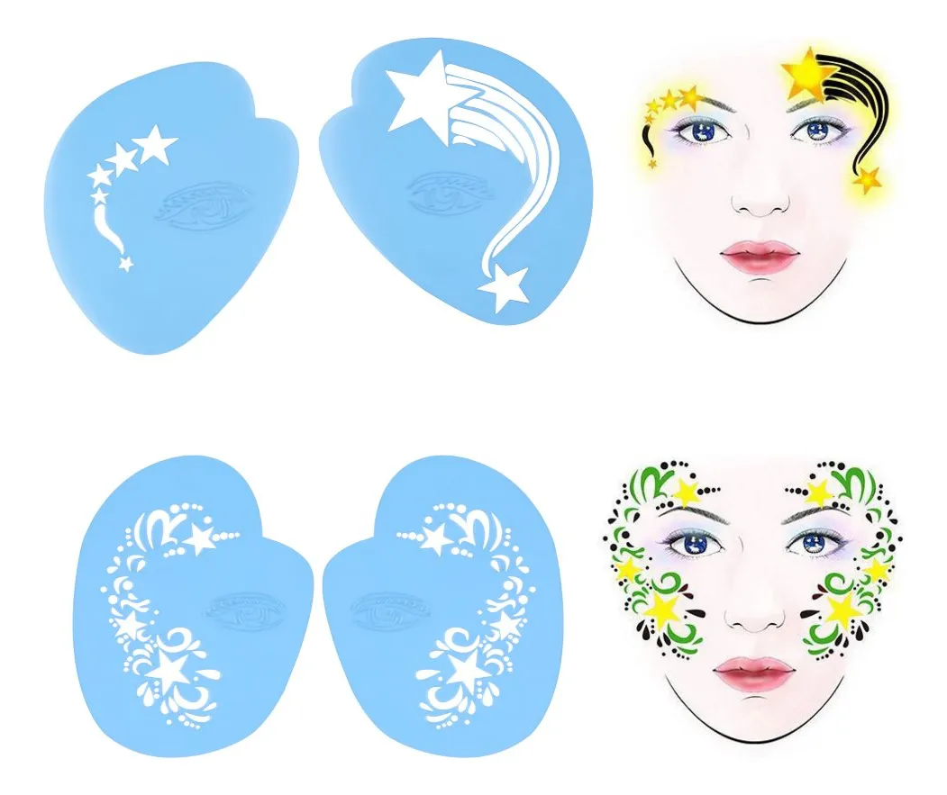 Pintura Facial y Corporal Reutilizable Set 7 Estilos Floral - Maquillaje Artístico Profesional para Eventos y Festivales - Color M Variado