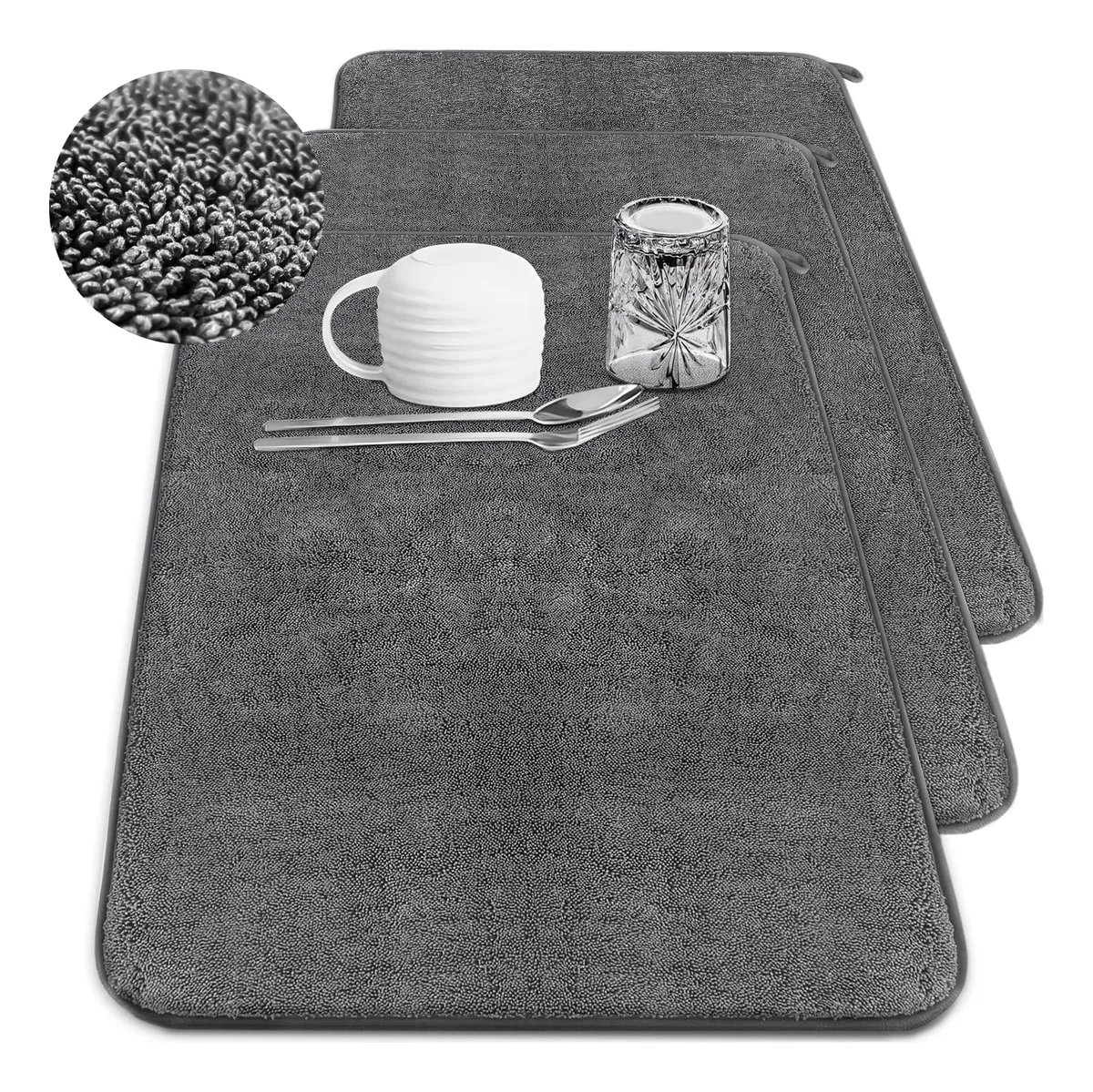 Alfombrillas de Secado de Platos de Microfibra Absorbente Gris - Cocina Profesional y Hogar | Secado Rápido y Eficiente para Vajillas y Cristalería